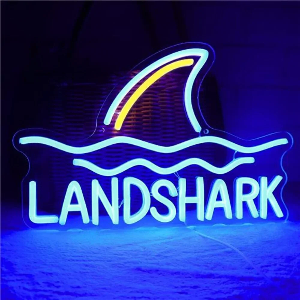 Land Shark Neon Beer Sign LED Shark Neon Lights Lager Neon Signs USB Powered